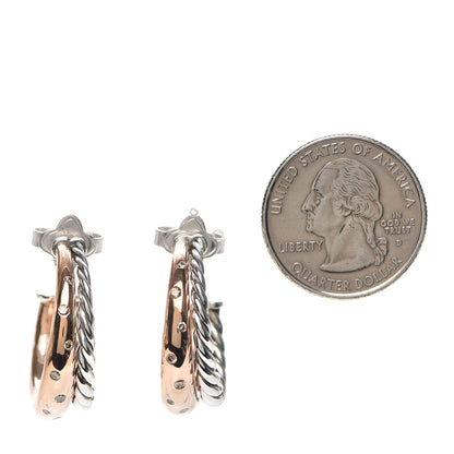 David Yurman Sterling Silver Bronze Diamond Pure Form Mixed Metal Hoop Earrings 2 of 4