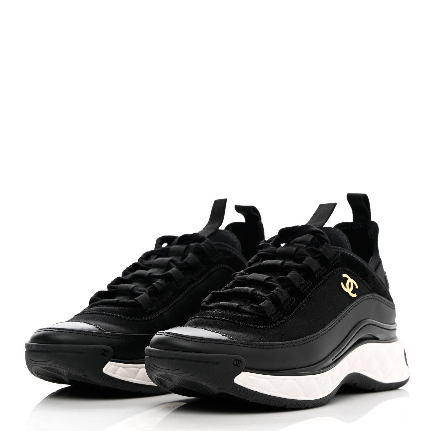 Chanel Velvet Calfskin Mixed Fibers CC Sneakers 36.5 Black 3 of 9