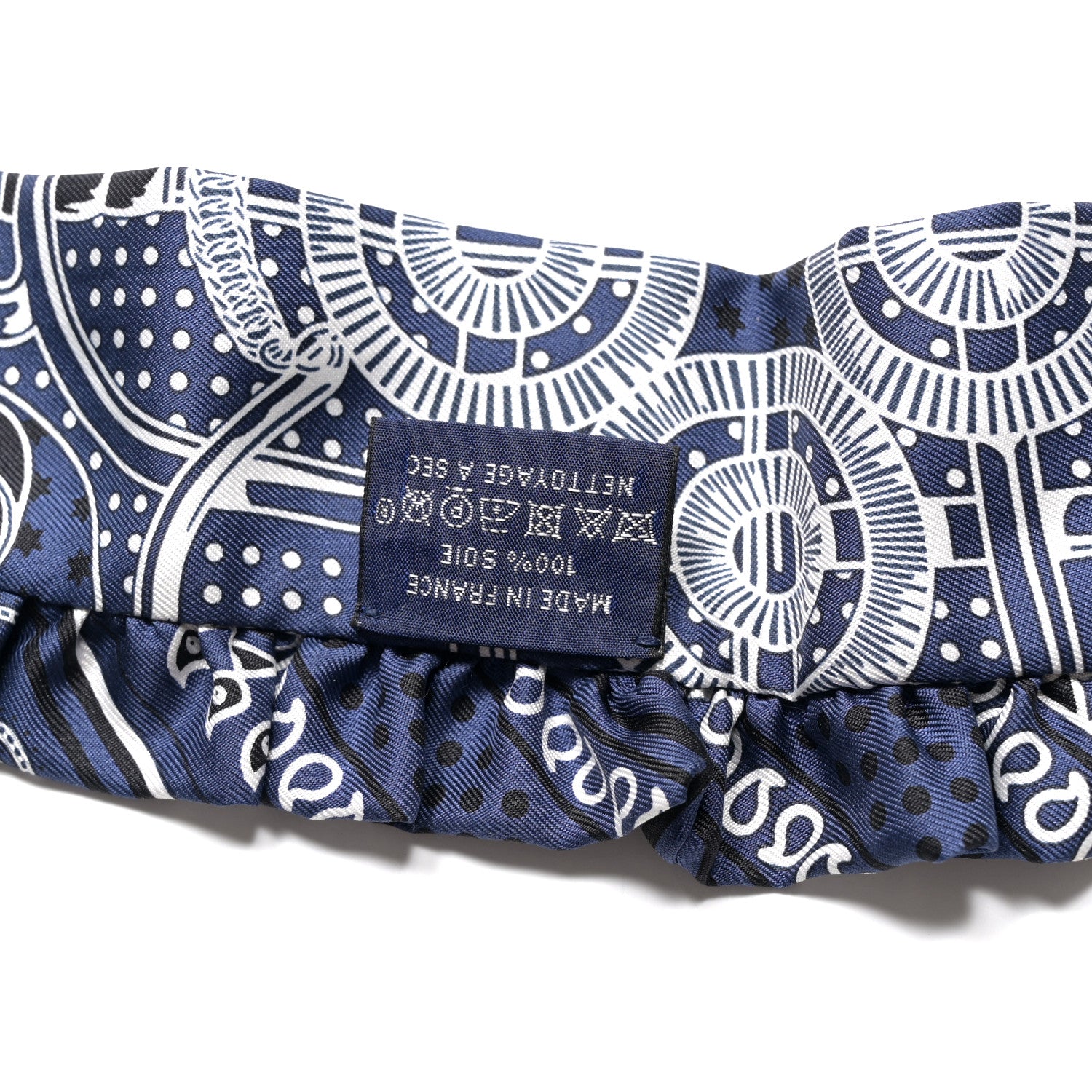 Hermes Eperon d'Or Bandana Ruffle Twilly Marine Fonce Black White