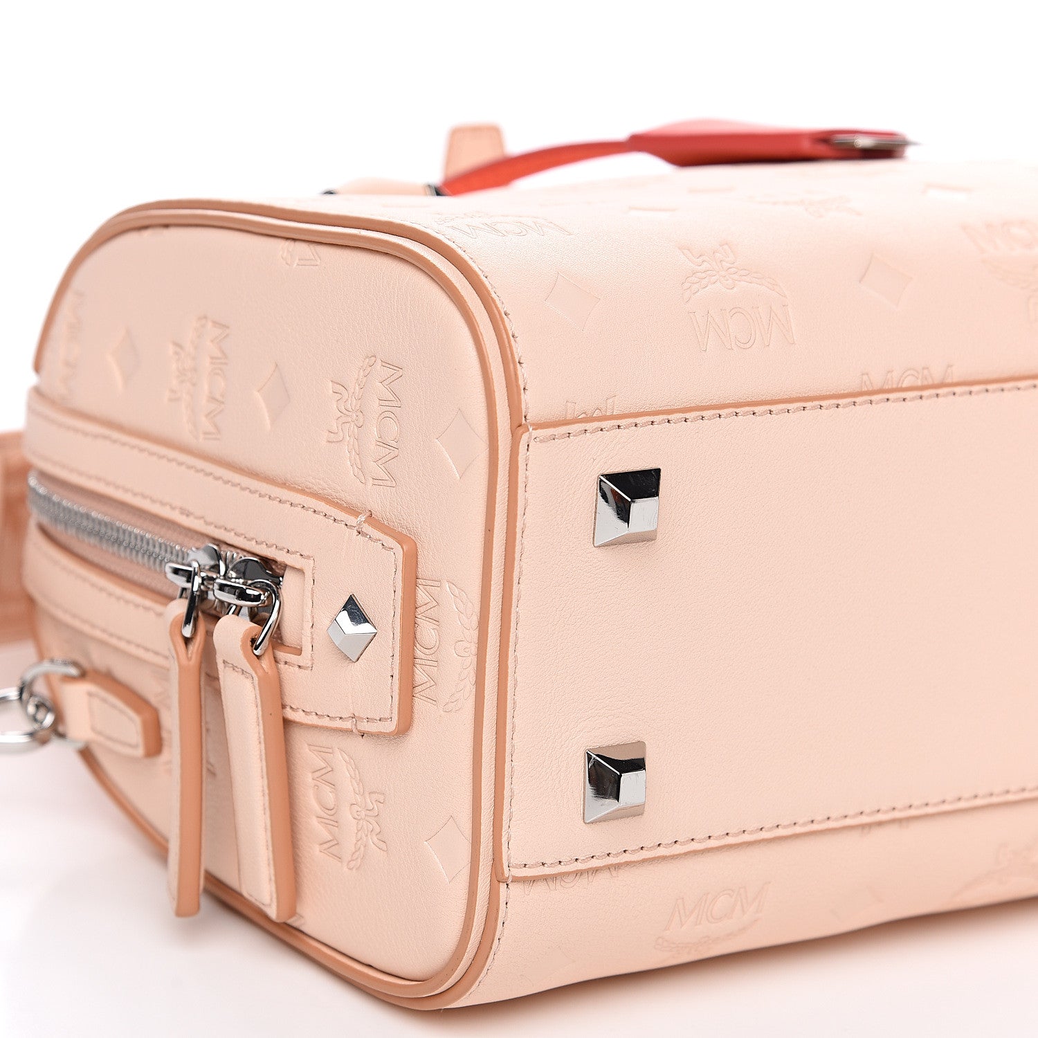 MCM Calfskin Ottomar Monogram Essential Boston Bag Light Pink 7 of 9