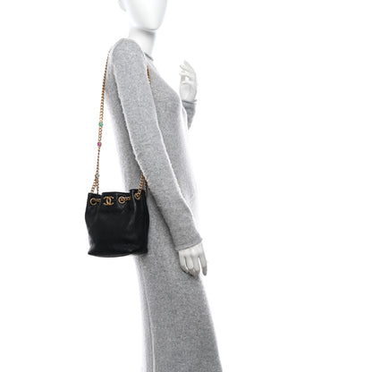 Chanel Lambskin Resin Quilted Small Pearl Samba Bucket Bag Black 2 of 10