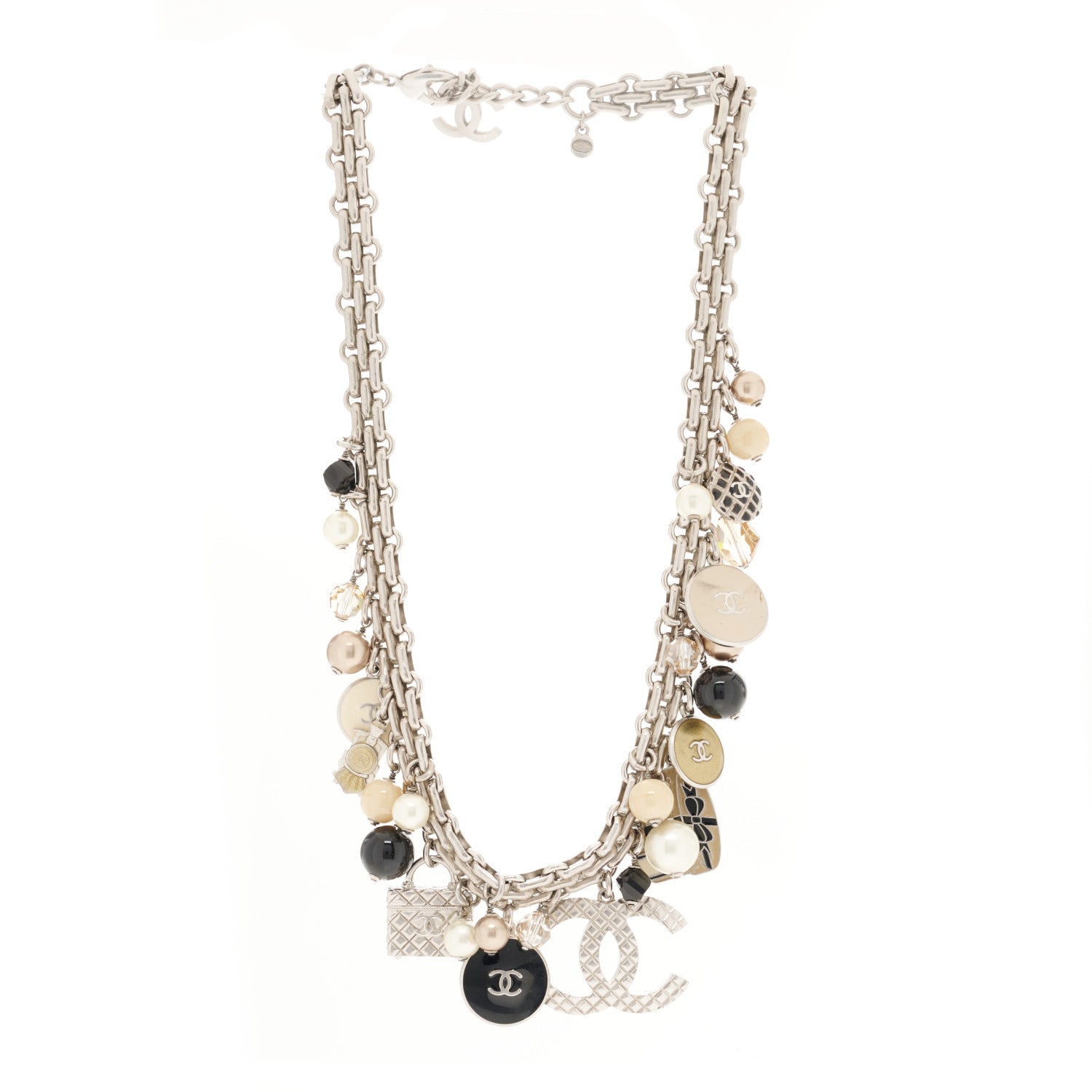 Chanel Enamel Pearl Charm Short Necklace Silver 3 of 6