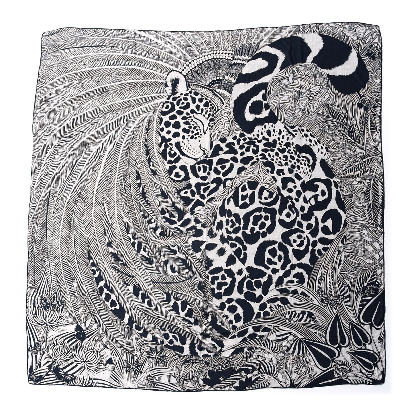 Cashmere Silk Jaguar Quetzal Shawl 140 Gris Chine Bleu Black Gris