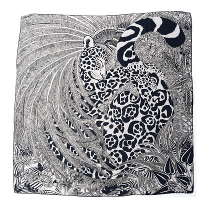 Hermes Cashmere Silk Jaguar Quetzal Shawl 140 Gris Chine Bleu Black Gris 1 of 7