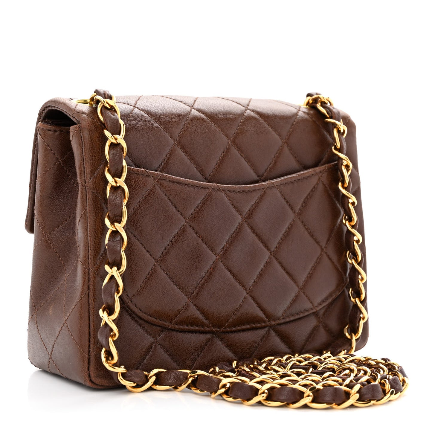 Lambskin Quilted Mini Square Flap Dark Brown