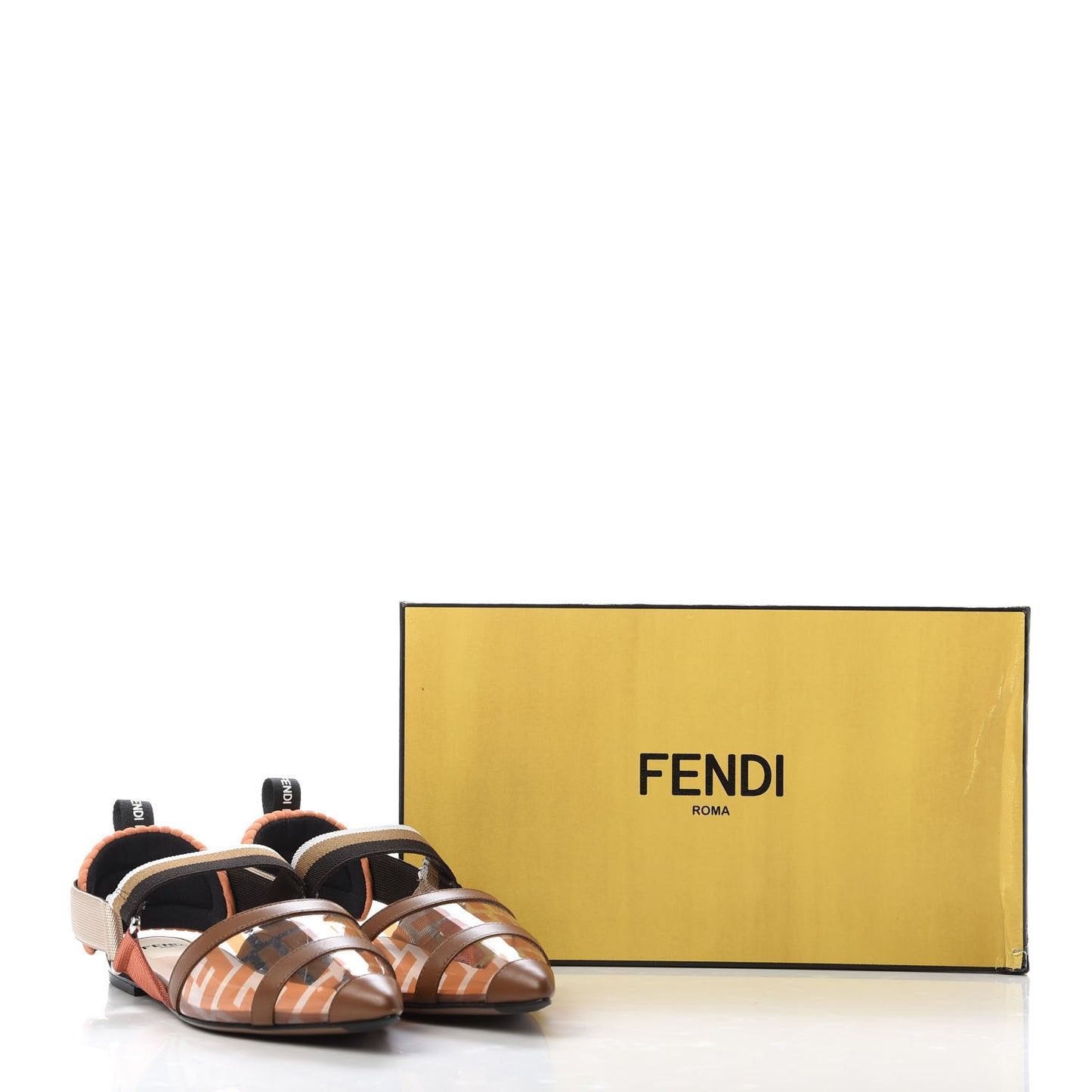 PVC Calfskin FF Colibri Slingback Ballerina Flats 37 Aranciata Cuoio