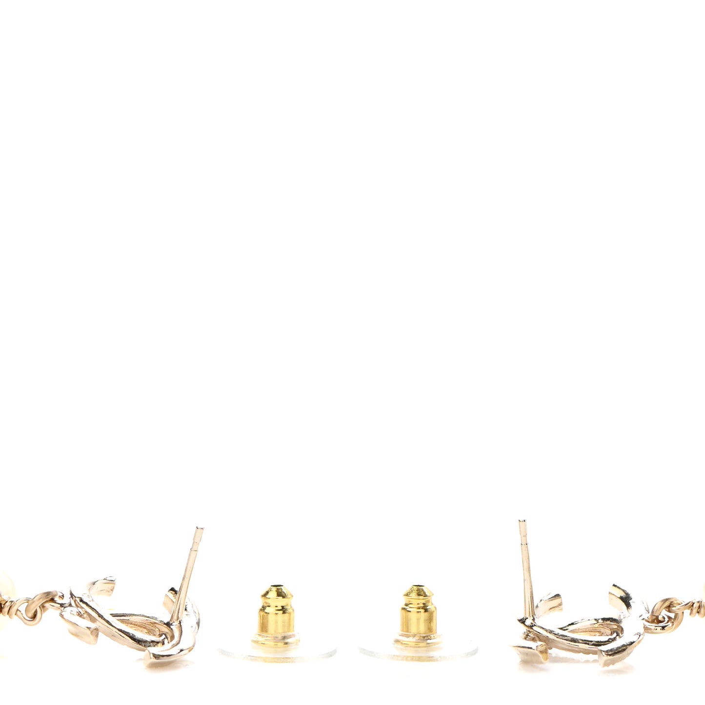 Pearl CC Double Heart Drop Earrings Gold