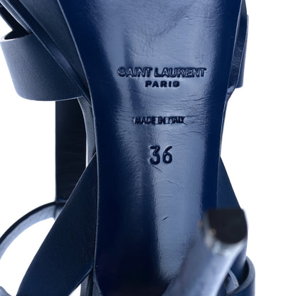 Saint Laurent Calfskin Tribute 75 Platform Sandals 36 Navy 8 of 9