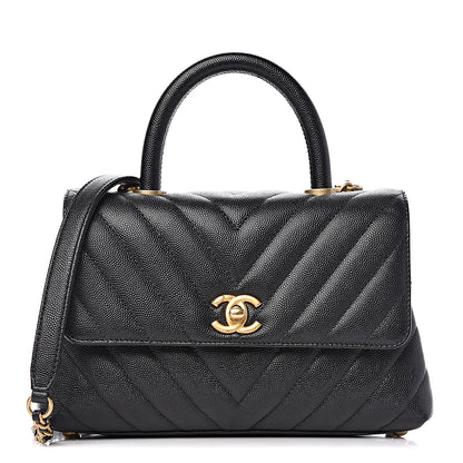 Chanel Caviar Chevron Quilted Mini Coco Handle Flap Black 1 of 10