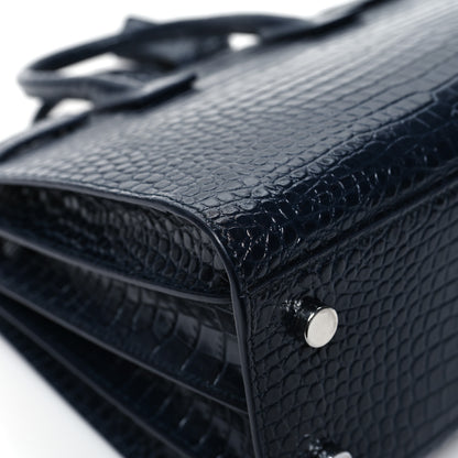Saint Laurent Calfskin Crocodile Embossed Baby Sac De Jour Navy 10 of 11