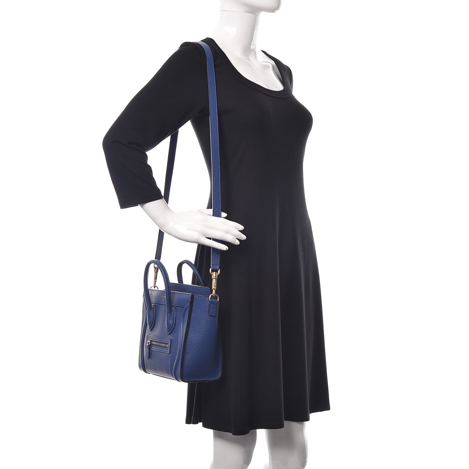 Celine Drummed Calfskin Nano Luggage Indigo 2 of 21