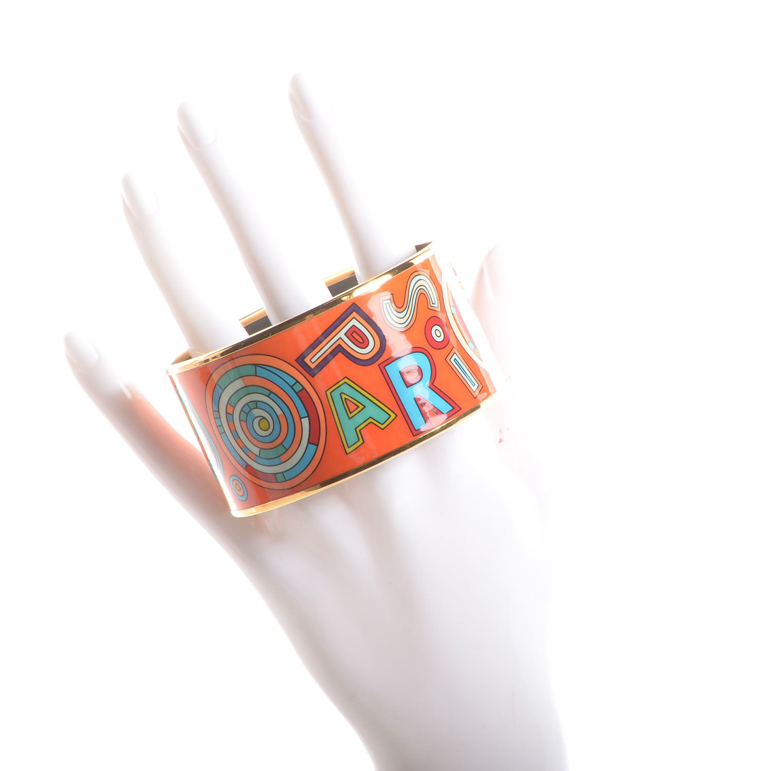 Hermes Enamel Printed Tohu Bohu Extra Wide Bracelet Orange 70 2 of 6