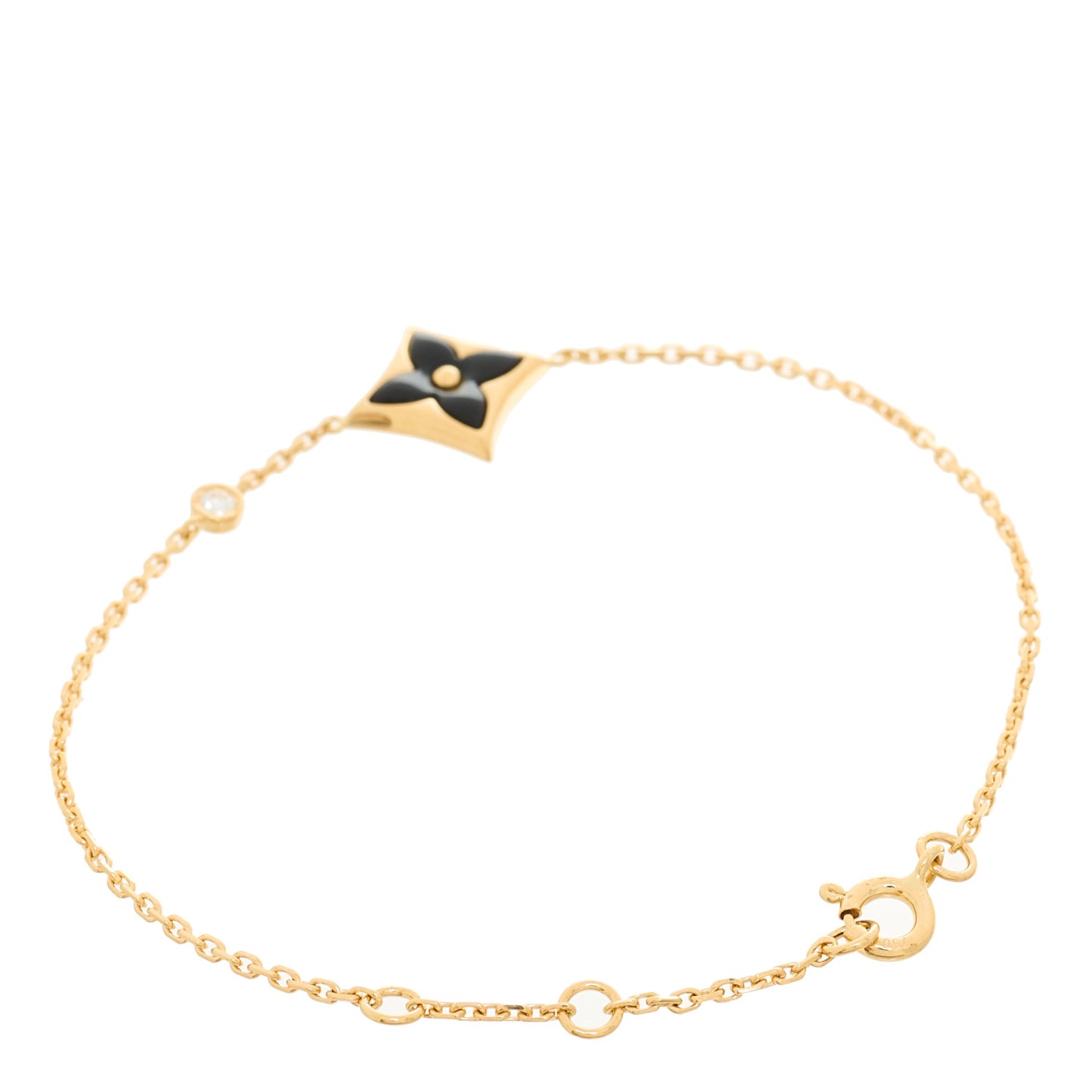 18K Yellow Gold Diamond Black Onyx Color Blossom BB Star Bracelet