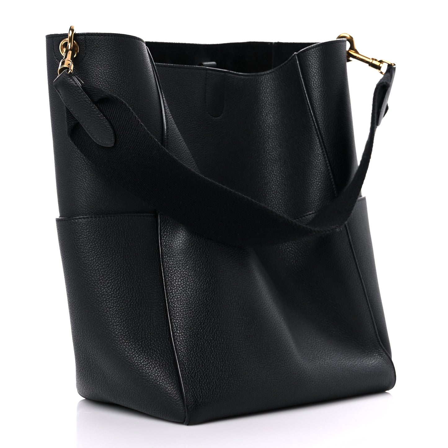 Soft Grained Calfskin Sangle Bucket Bag Black