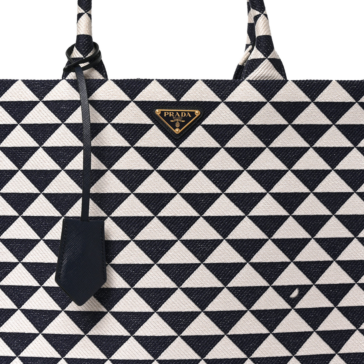 Jacquard Saffiano Triangolo Symbole Embroidered Large Tote Baltico Talco