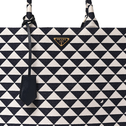 Prada Jacquard Saffiano Triangolo Symbole Embroidered Large Tote Baltico Talco 7 of 9