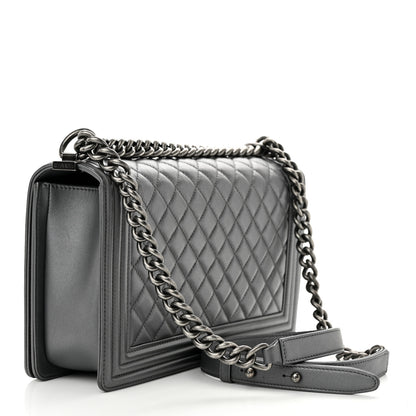 Chanel Metallic Calfskin Quilted New Medium Boy Flap Dark Silver 3 of 11