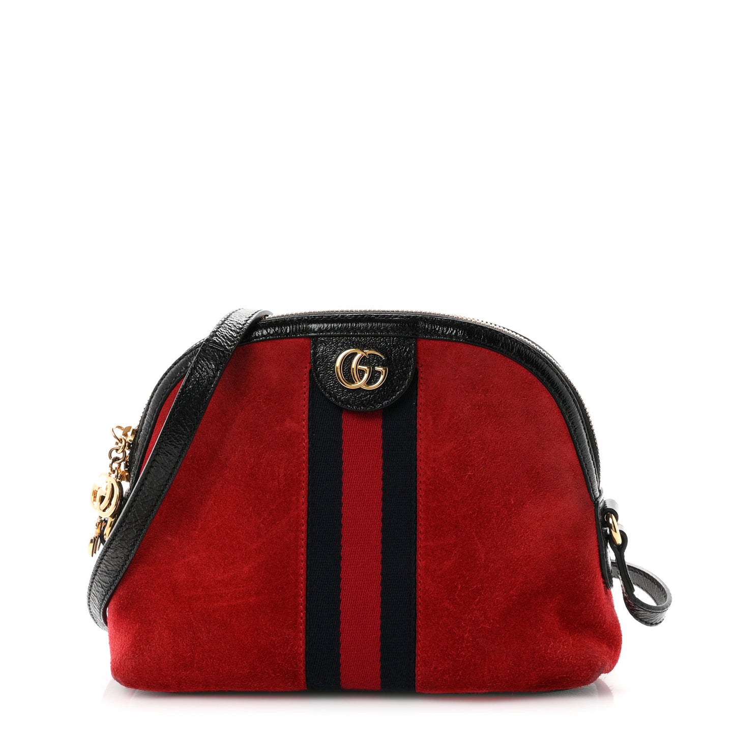 Suede Patent Web GG Small Ophidia Dome Shoulder Bag Hibiscus Red