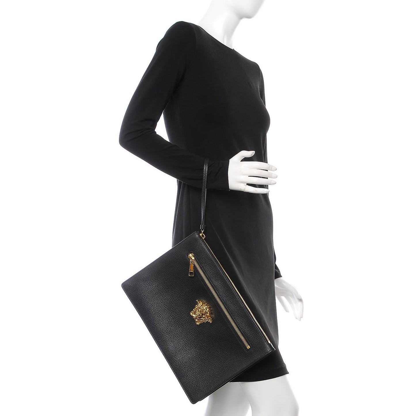Grained Calfskin Medusa Head Pochette Black