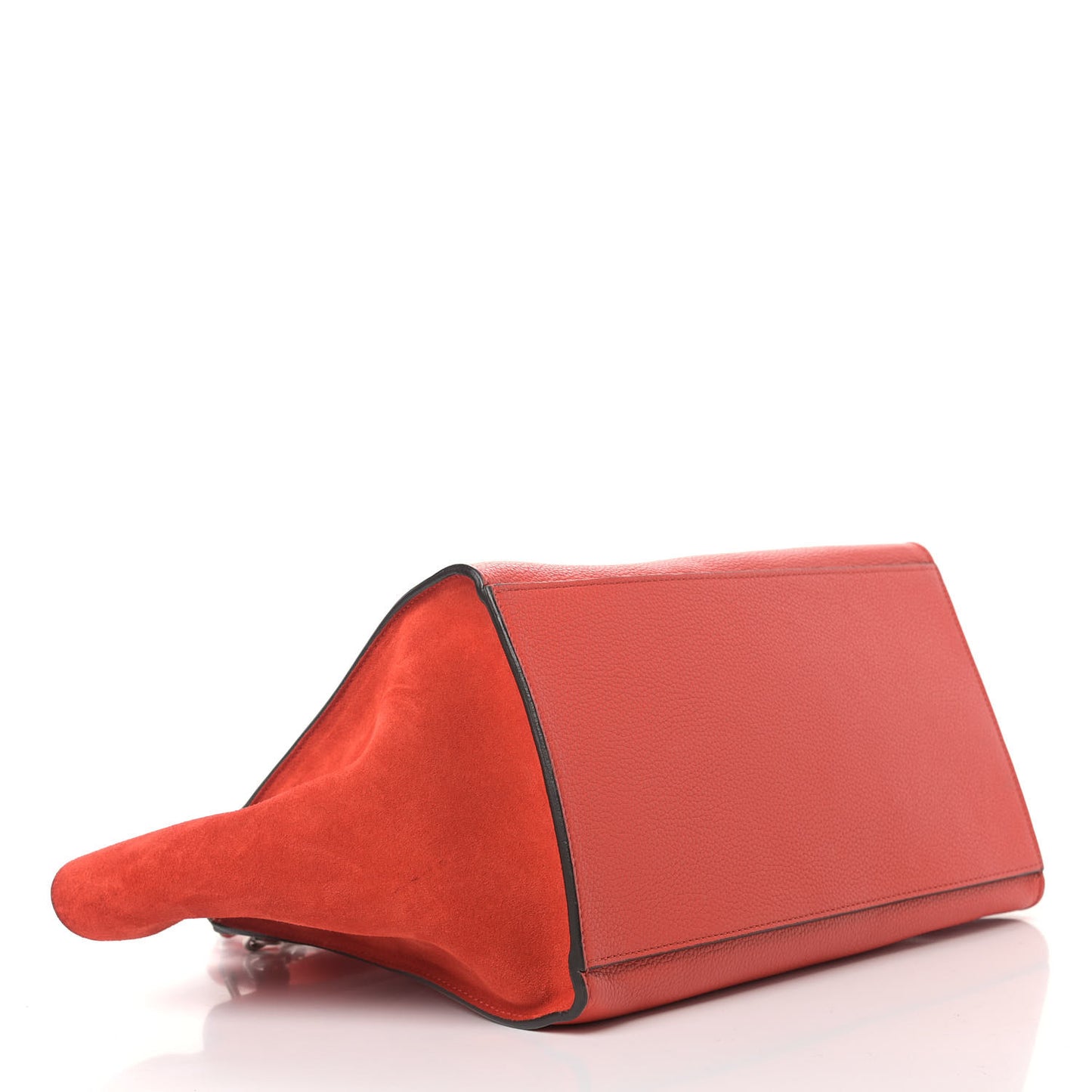 Drummed Calfskin Suede Medium Trapeze Vermillion