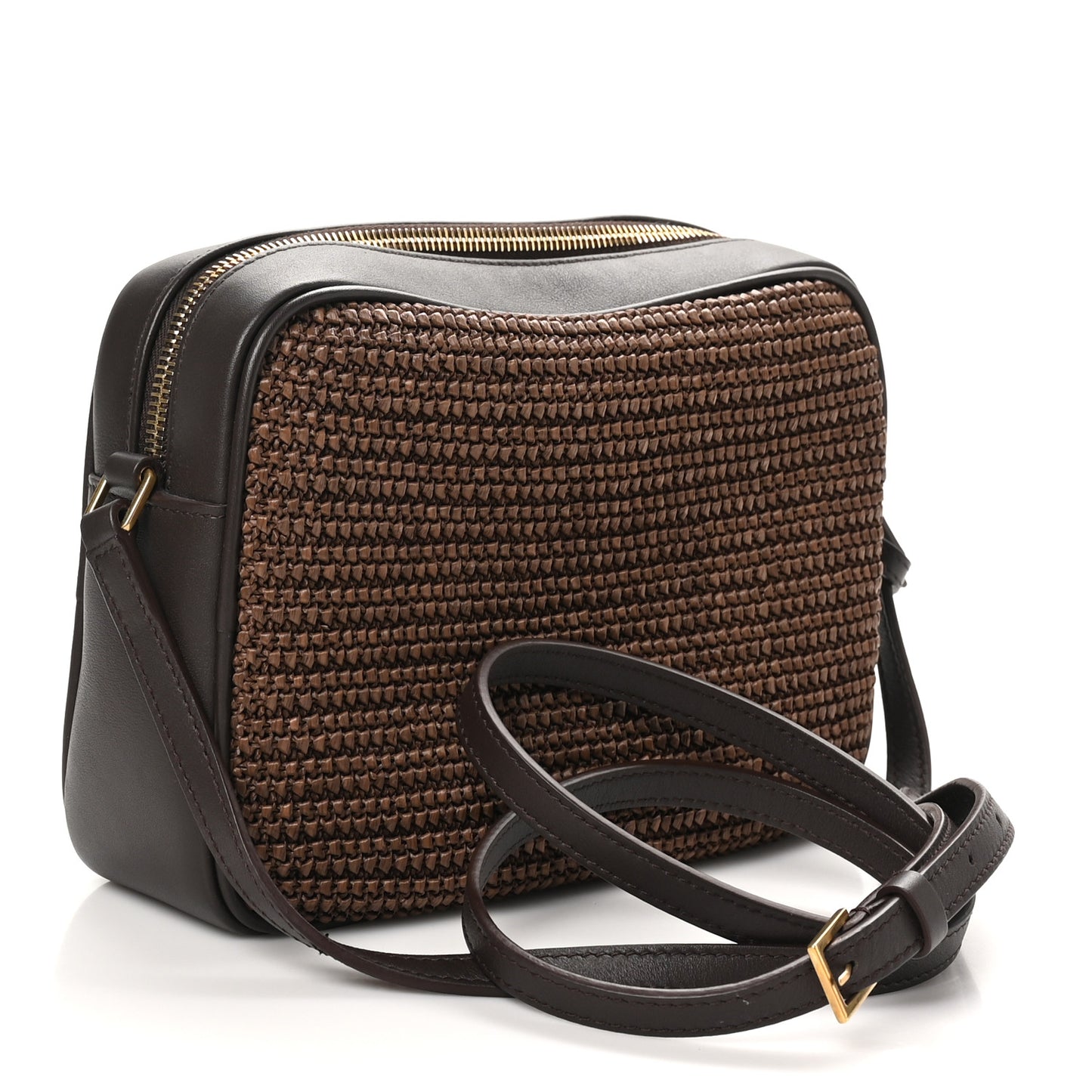 Raffia Canvas Monogram Lou Camera Bag Dark Chocolate
