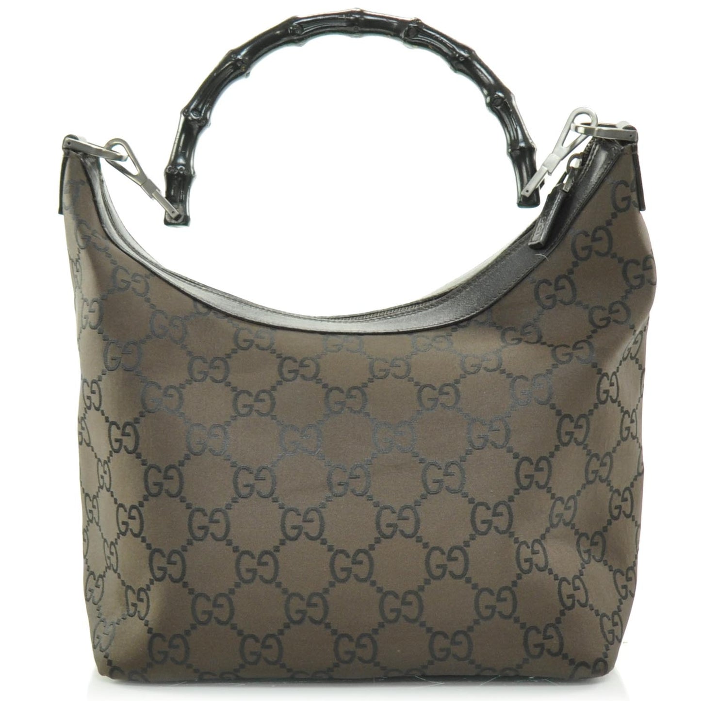 Nylon Monogram Bamboo Handle Hobo Brown