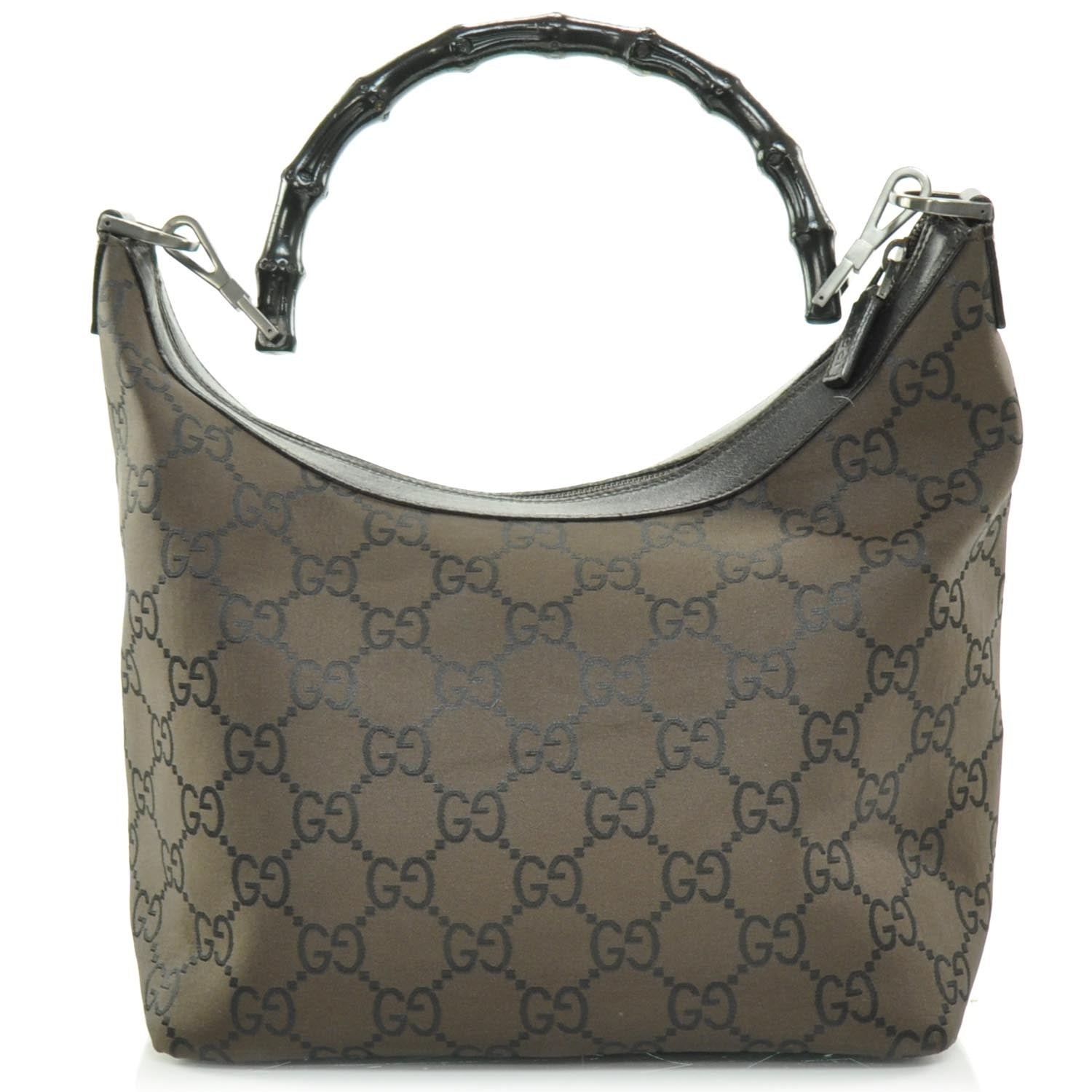 Gucci Nylon Monogram Bamboo Handle Hobo Brown 4 of 8
