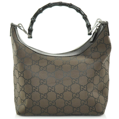 Gucci Nylon Monogram Bamboo Handle Hobo Brown 4 of 8