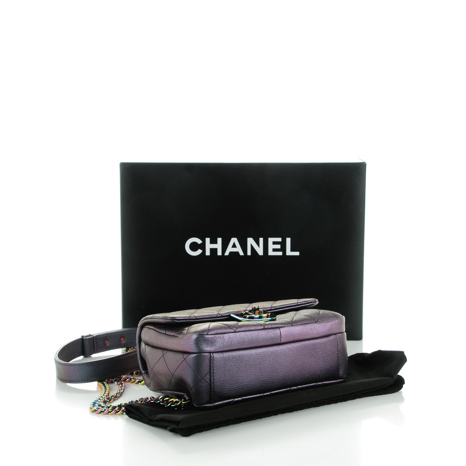 Chanel Iridescent Goatskin Quilted Small Double Carry Waist Chain Flap Purple 4 of 8