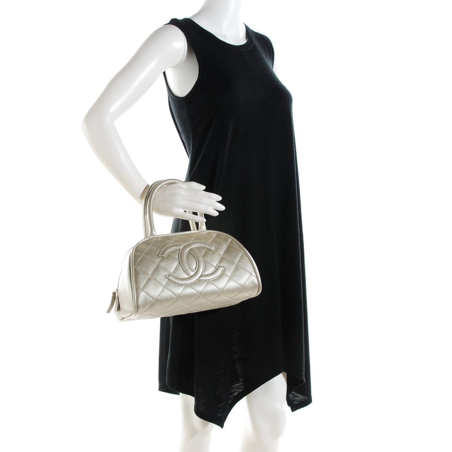 Metallic Caviar Quilted Small Bowler Pearl