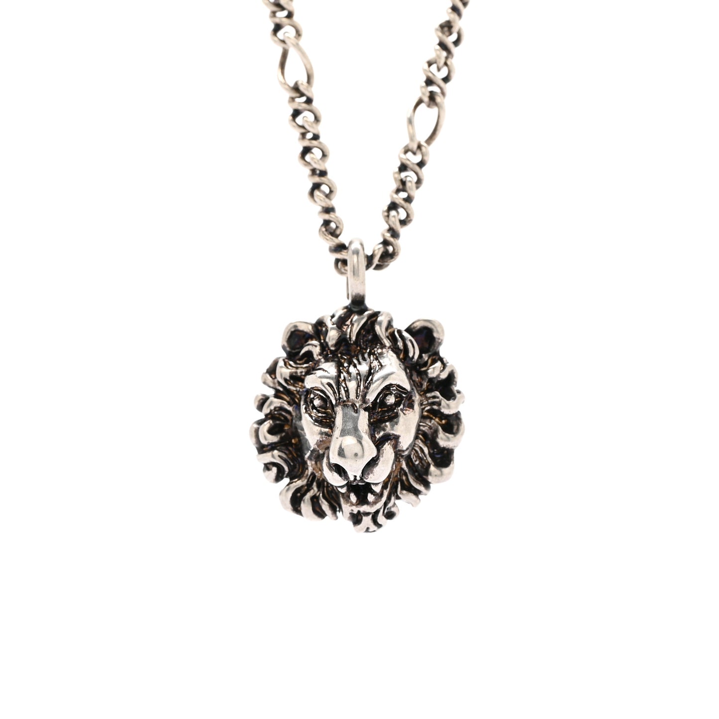 Metal Lion Head Necklace Silver