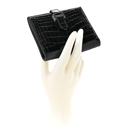 Hermes Shiny Alligator Bearn Compact Wallet Black 2 of 9
