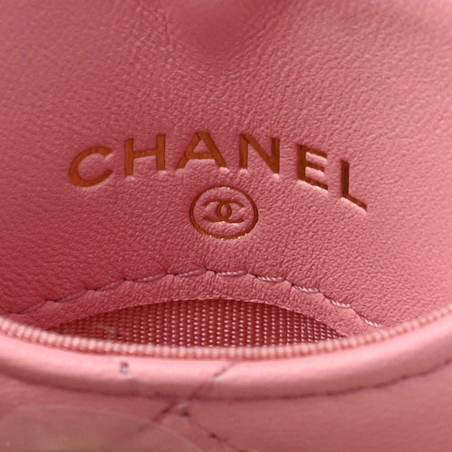 Lambskin Quilted Chanel Card Holder On Chain Pink