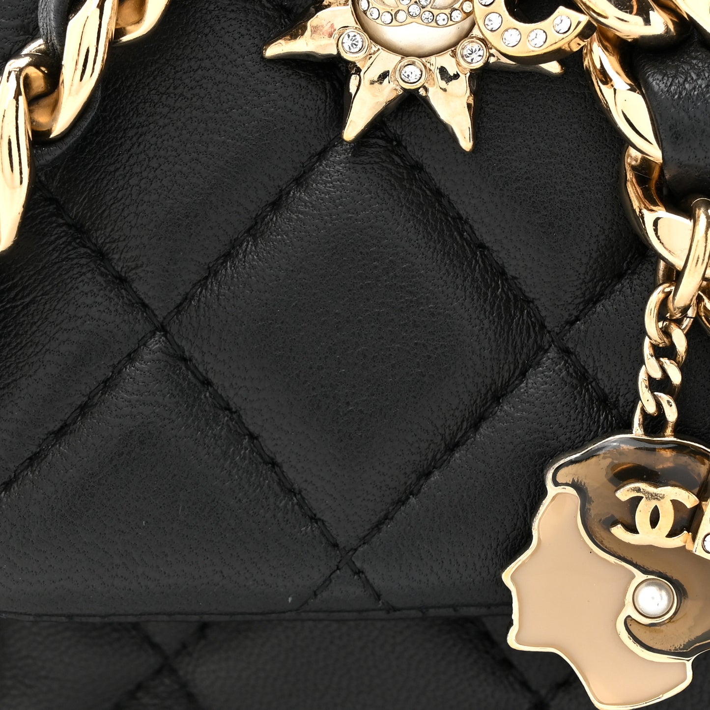 Lambskin Quilted Mini Coco Charms Rectangular Flap Black