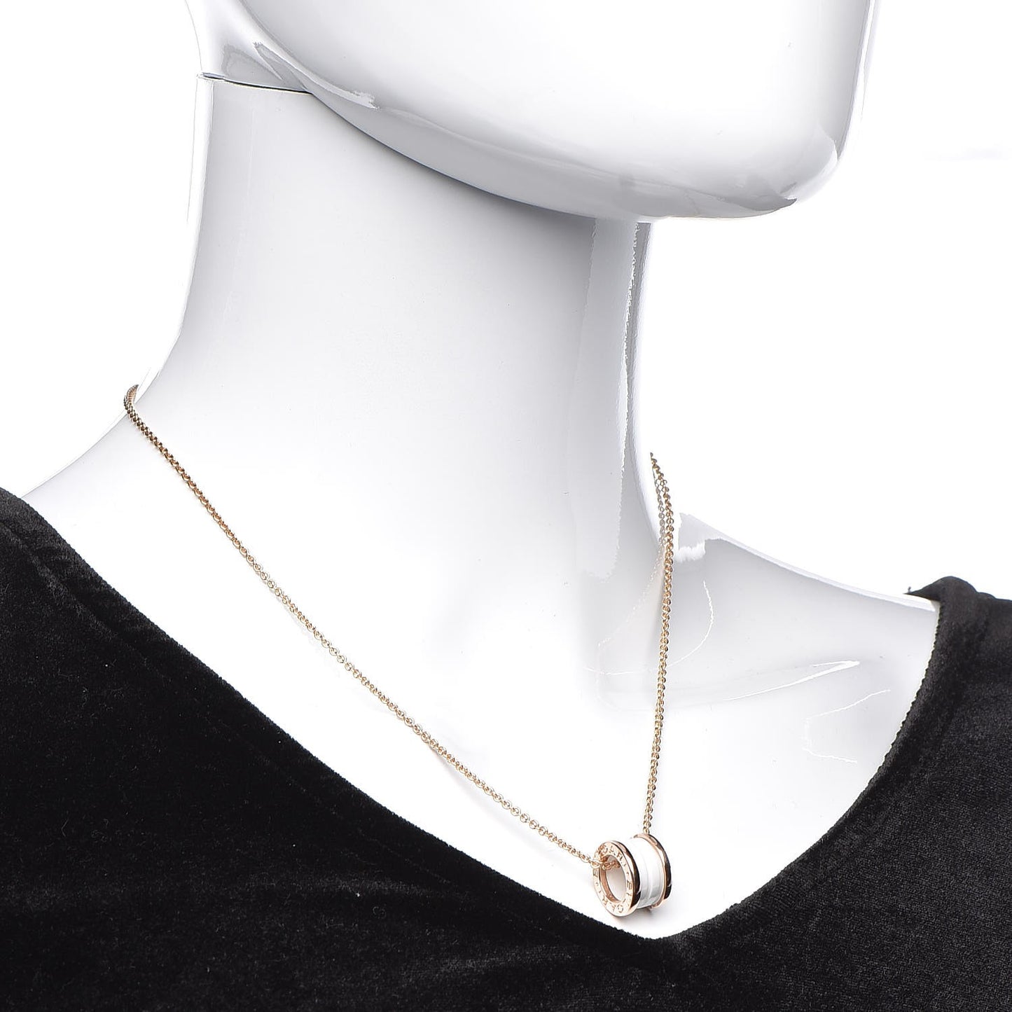 18K Rose Gold White Ceramic B.Zero1 Pendant Necklace
