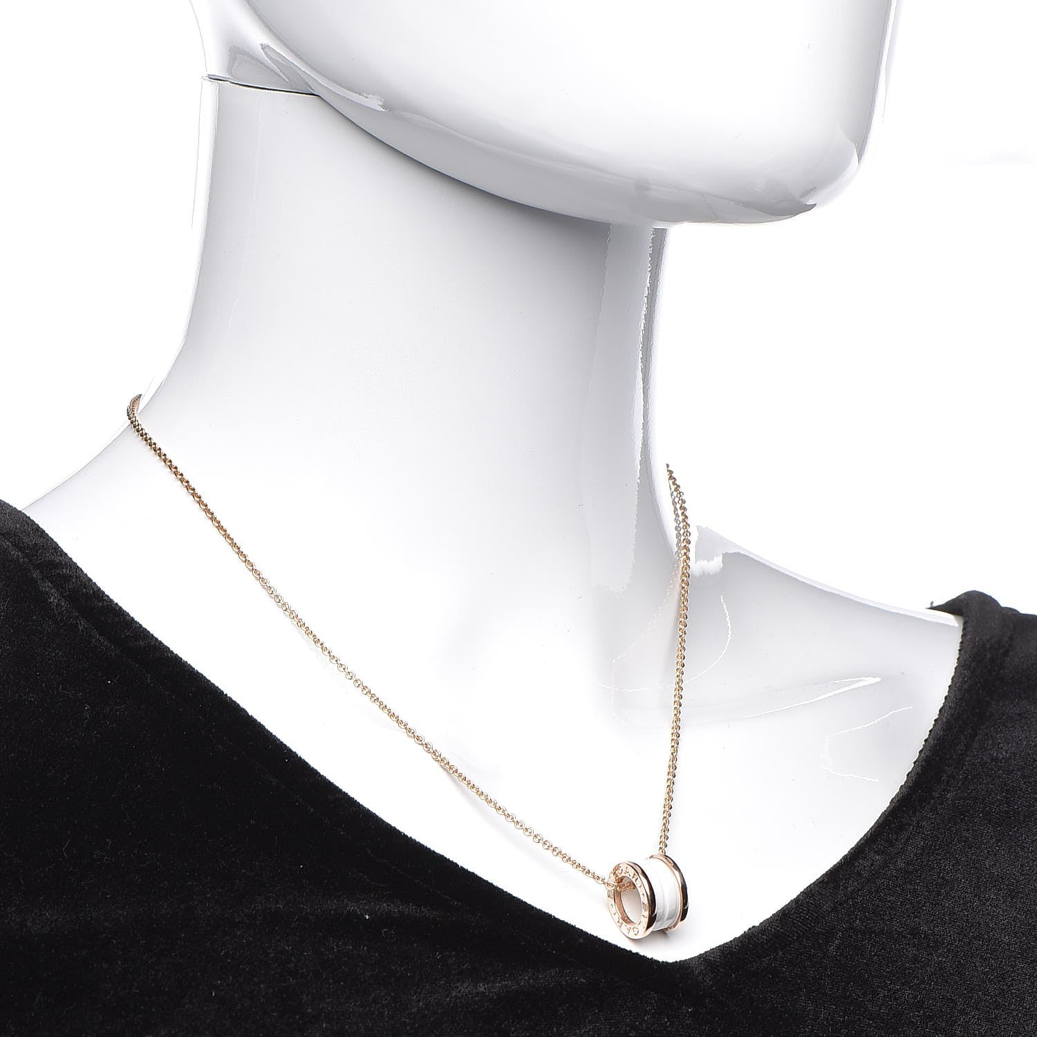 Bulgari 18K Rose Gold White Ceramic B.Zero1 Pendant Necklace 2 of 14