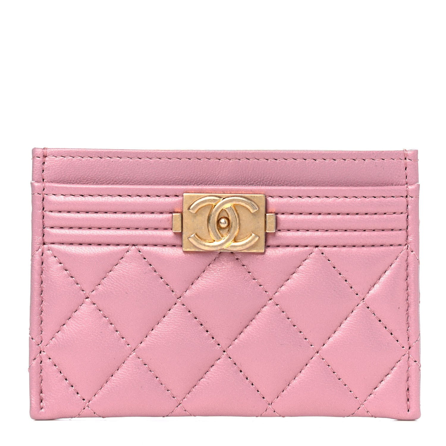 Chanel Metallic Lambskin Quilted Boy Card Holder Rose 1 of 6