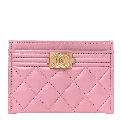 Chanel Metallic Lambskin Quilted Boy Card Holder Rose 1 of 6