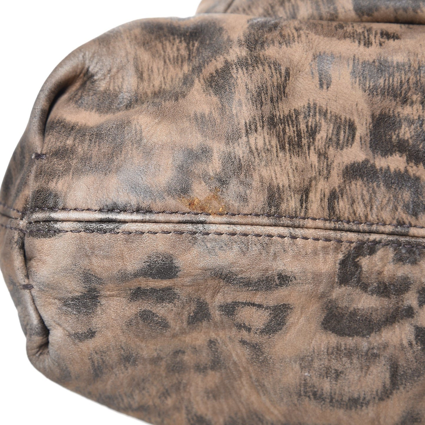 Nubuck Leopard Print Large Happy Shoulder Bag