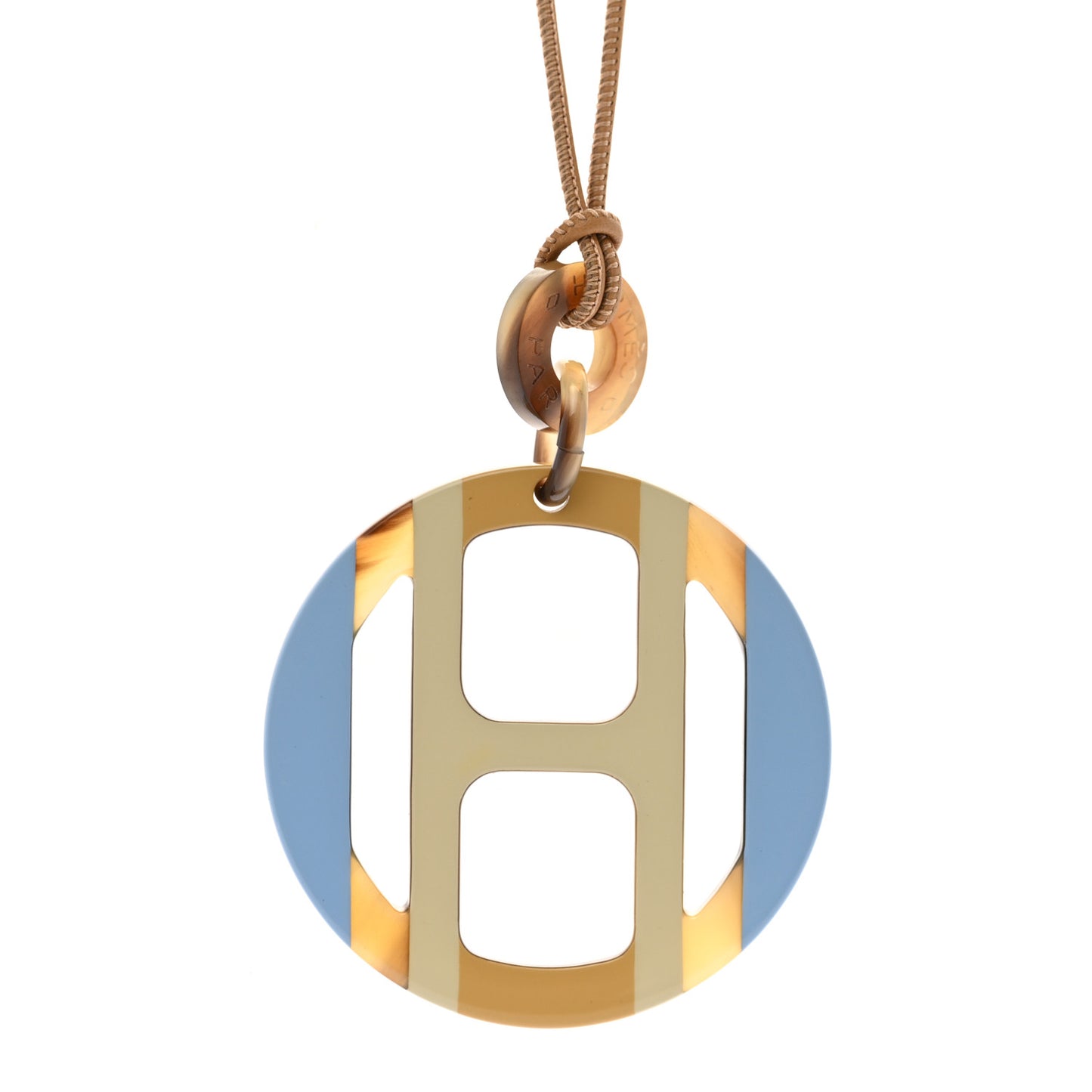 Buffalo Horn Lacquer H Equipe Pendant Necklace Bleu Chardon