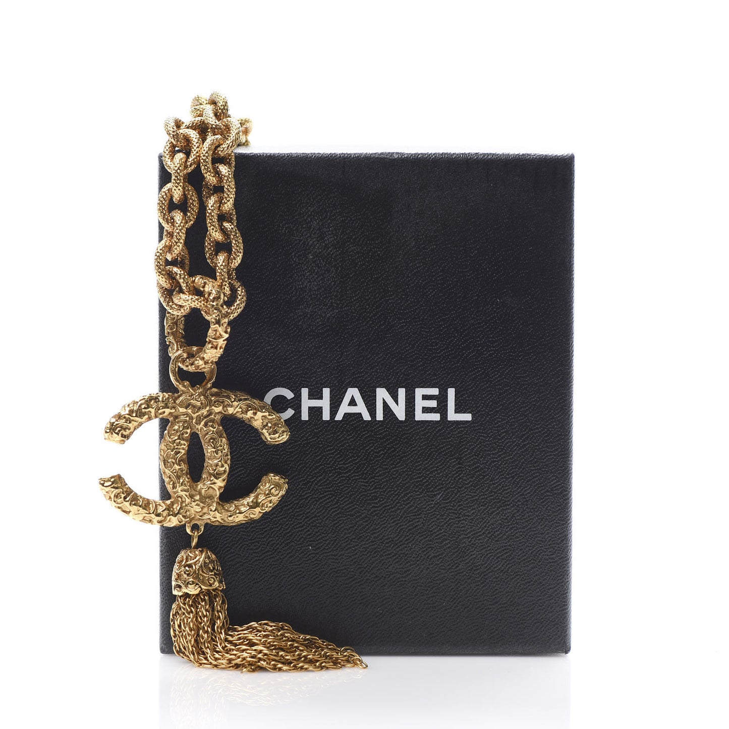 Textured Etruscan CC Tassel Necklace Gold