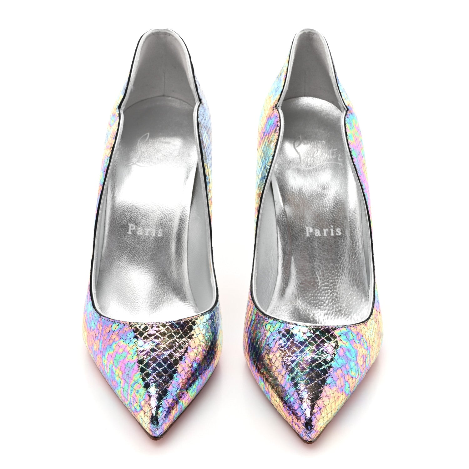 Christian Louboutin Kid Metallic Snakeskin Hot Chick 100 Pumps 36 Multicolor Silver 2 of 8