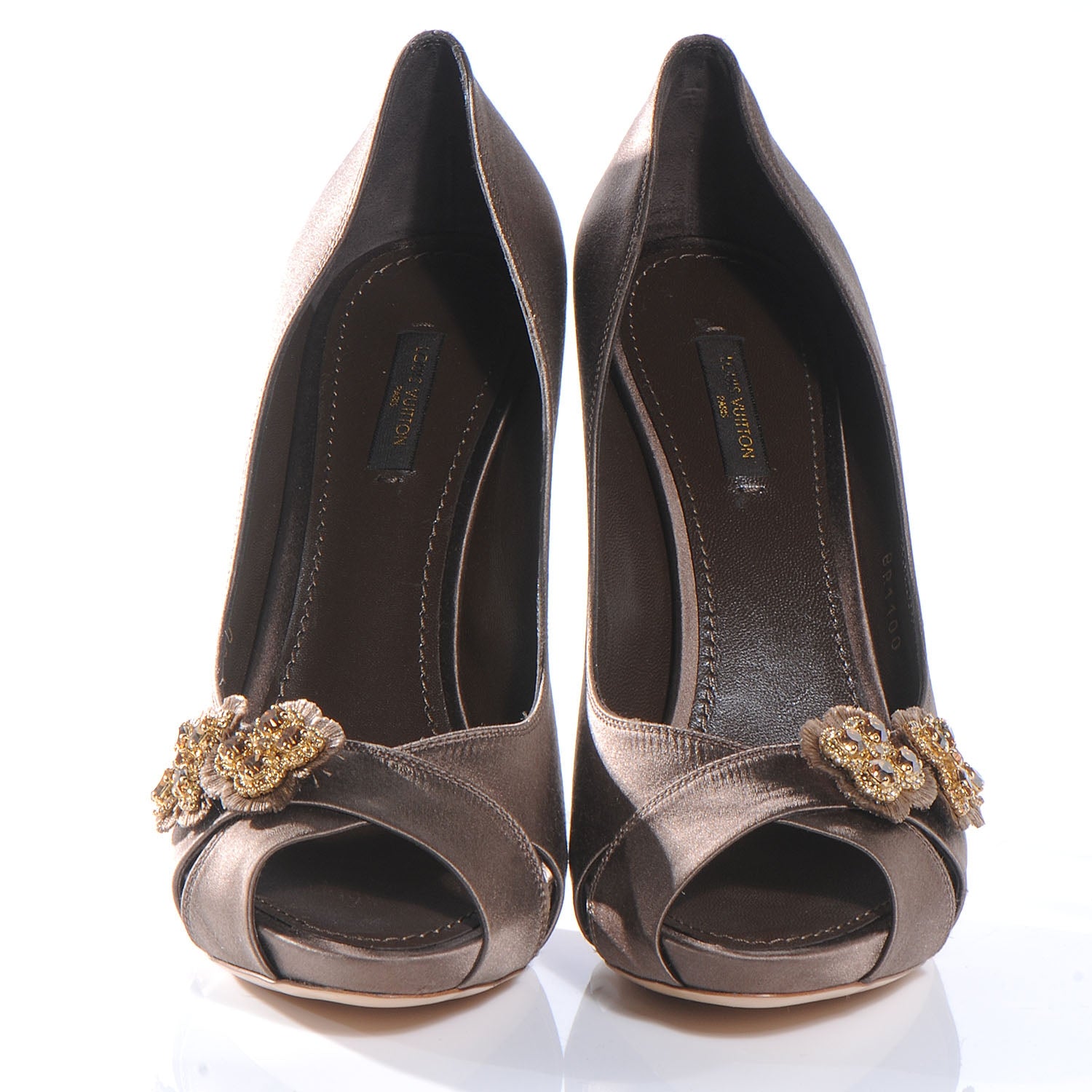 Louis Vuitton Satin Athen Peep Toe Pumps 40 Brown 2 of 8
