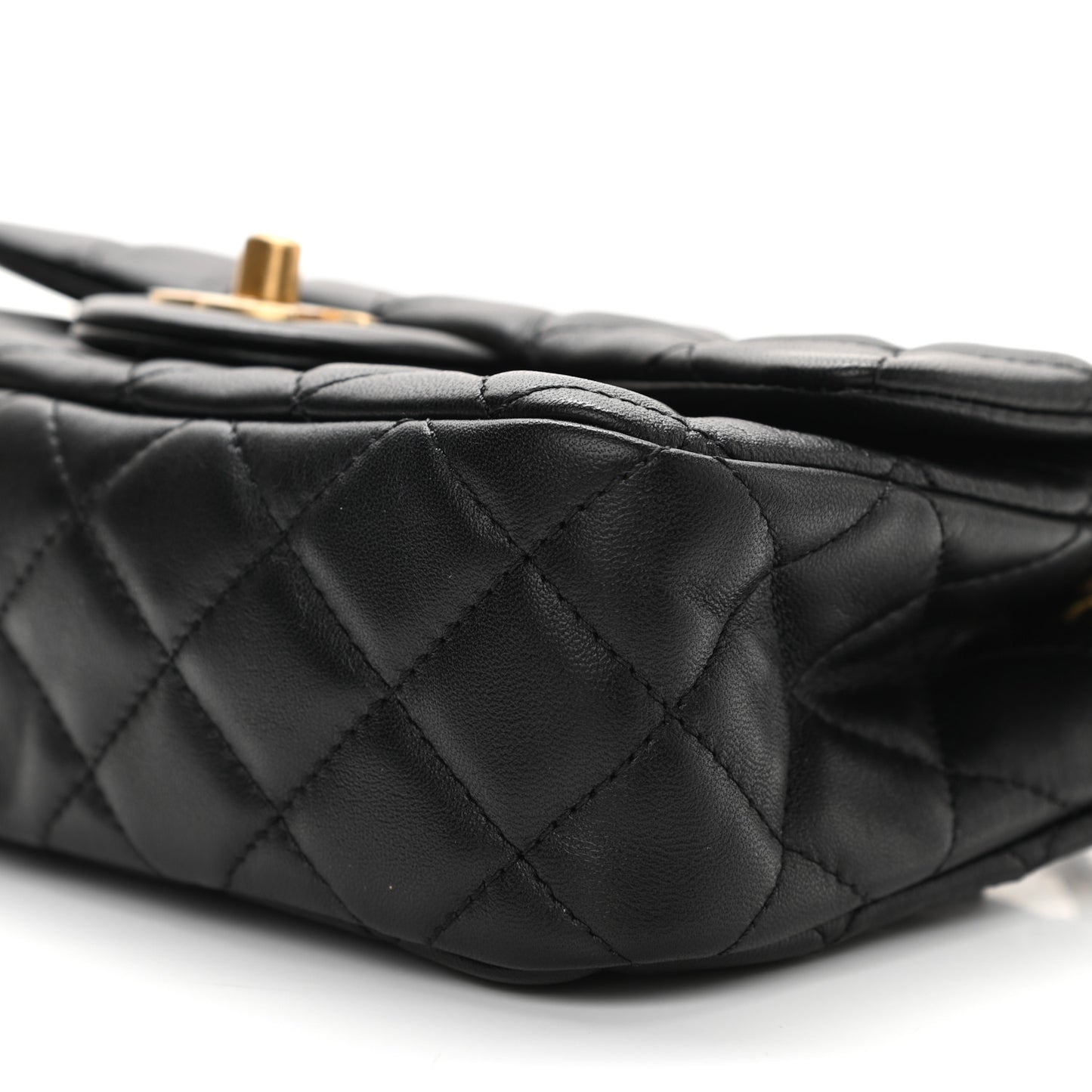 Lambskin Quilted Mini Rectangular Pearl Crush Flap Black