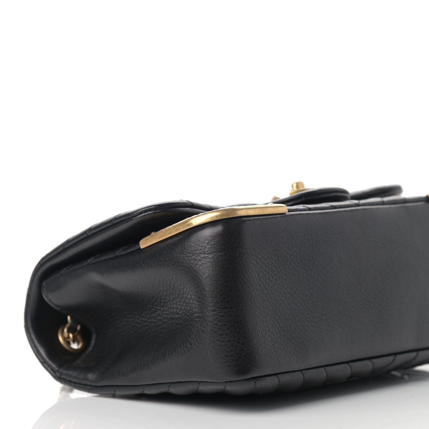 Calfskin Chevron Quilted Mini Rock The Corner Flap Black