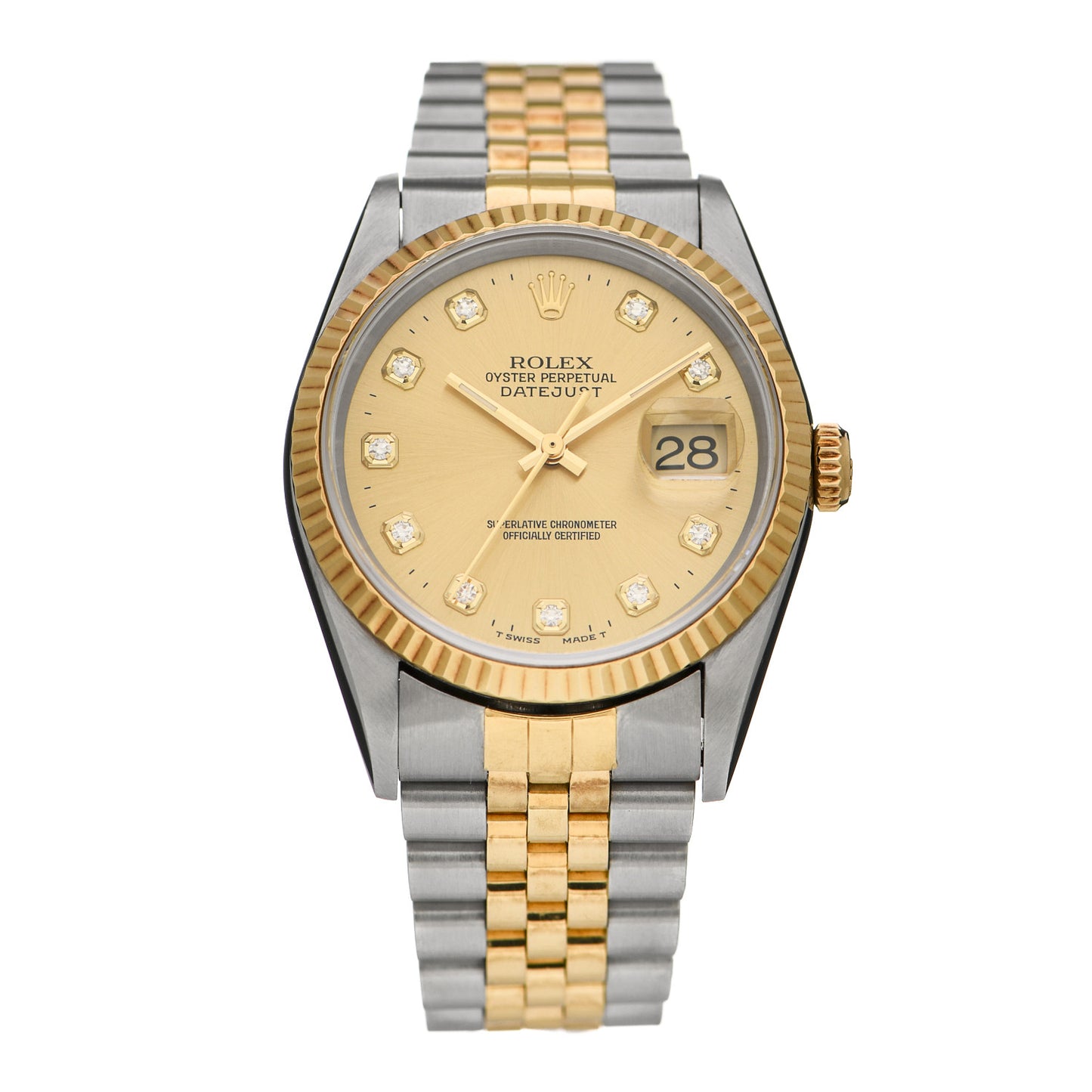 Stainless Steel 18K Yellow Gold Diamond 36mm Oyster Perpetual Datejust Watch Champagne 16233