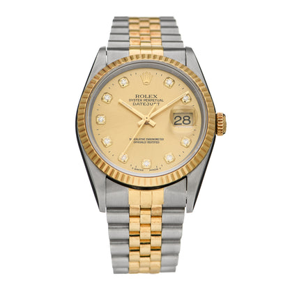 Rolex Stainless Steel 18K Yellow Gold Diamond 36mm Oyster Perpetual Datejust Watch Champagne 16233 1 of 4