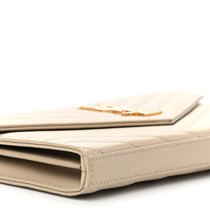 Saint Laurent Grain De Poudre Matelasse Chevron Cassandre Chain Wallet Deep Beige 6 of 9