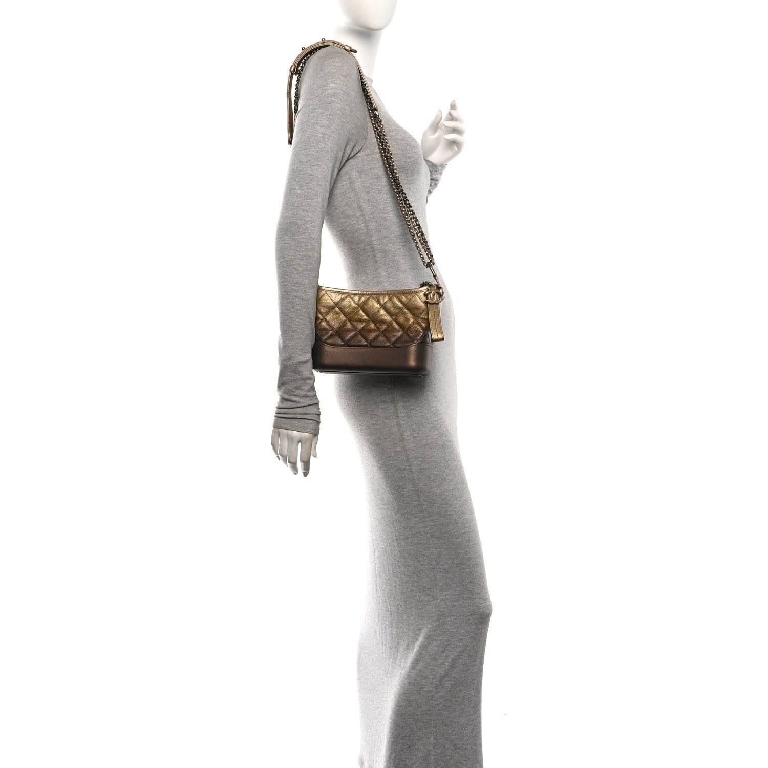 Chanel Metallic Goatskin Quilted Small Gabrielle Hobo Gold Bronze 2 of 10