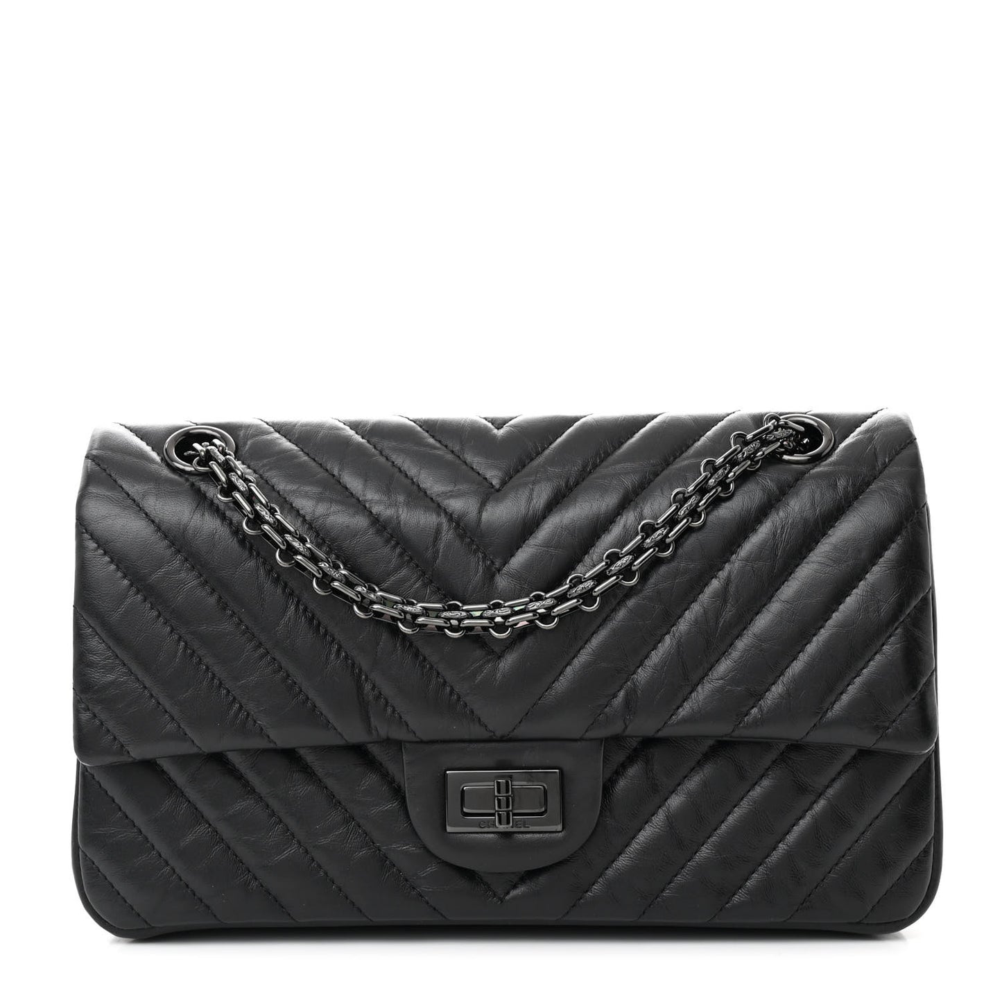 Aged Calfskin Chevron Quilted 2.55 Reissue 225 Flap So Black